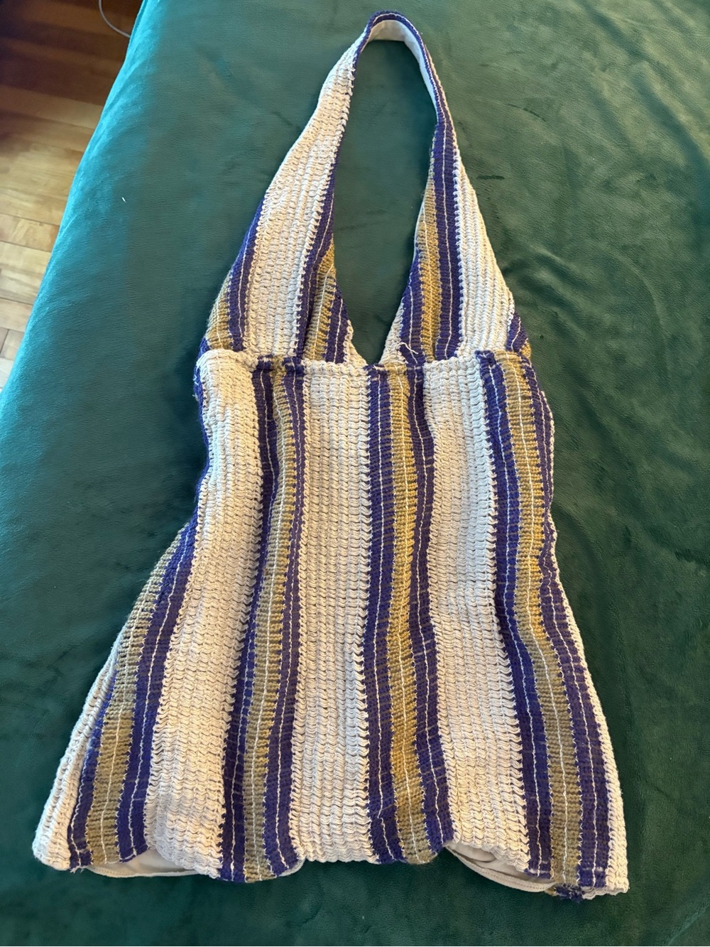 Mango Striped Backless Halter Dress in Cream, Purple & Gold